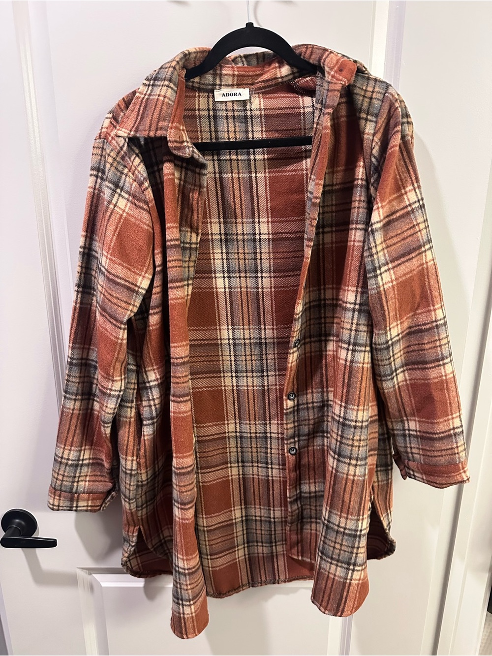 ADORA Rust Plaid Shacket with Button Front